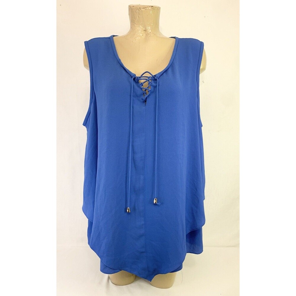 NWT $89 Vince Camuto Shirt Plus Size 3x 50” Sleeveless Blouse Top Blue Layered